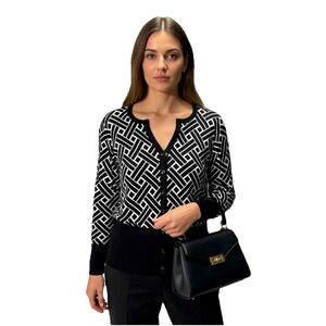 White House Black Market Cardigan Sweater Snap-Front, 3/4 Sleeve, White/Black